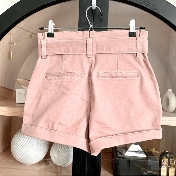Express Dusty Rose Pink Tie-Front Paperbag Waist Super High Waisted Shorts - Picture 6 of 12